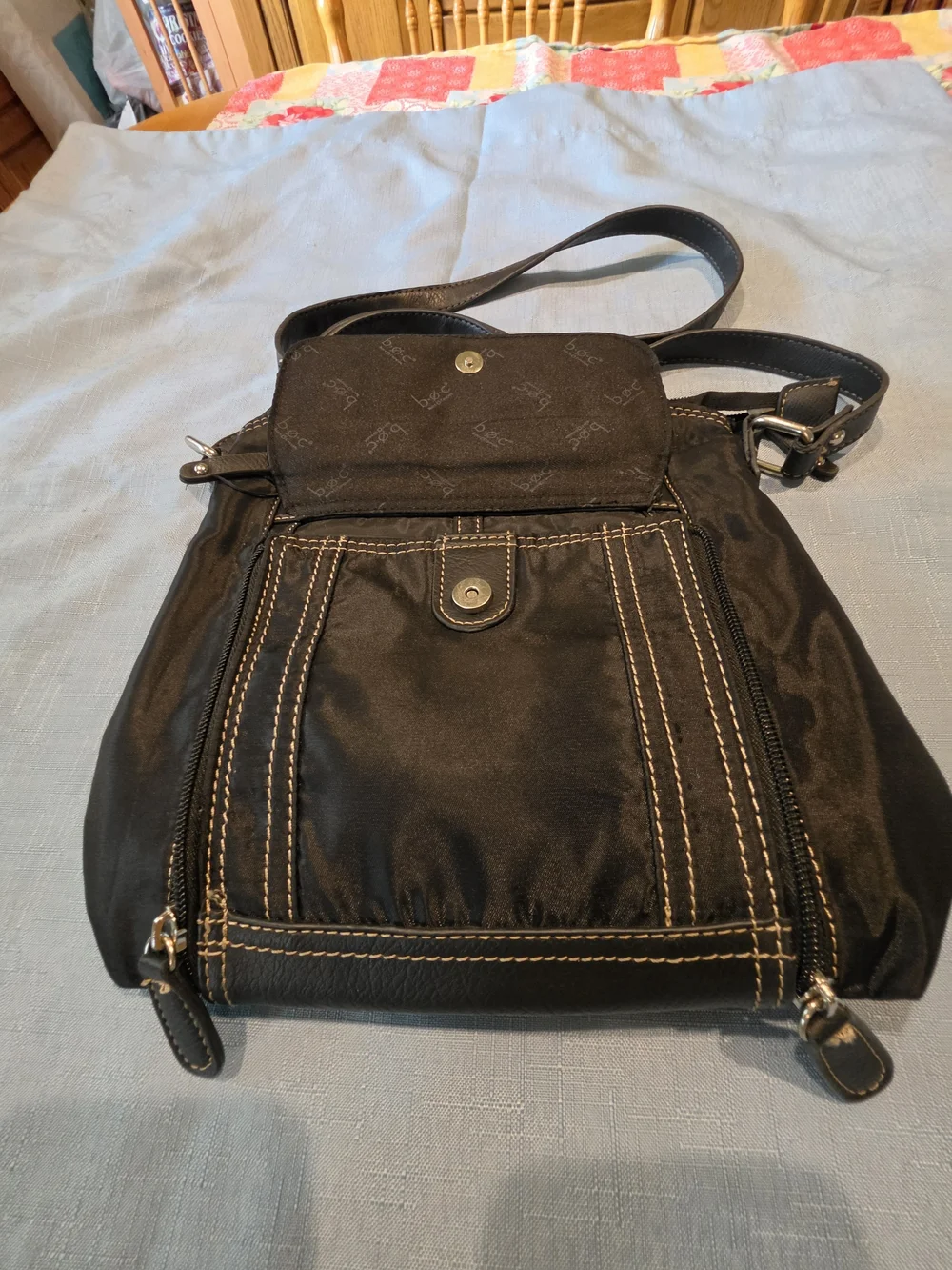 Black Crossbody Bag with Contrast Stitching